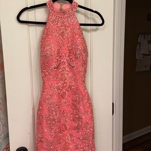 Hot pink beaded homecoming dress  Halter neck. Brand new. Never worn. Well made.